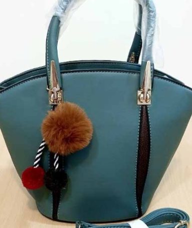 Elegant Women’s Satchel Bag with Hanging Pom Pom