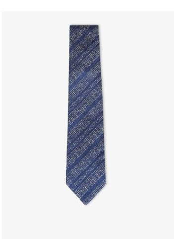 BLUE WIDE STRIPED SILK-LINEN TIE