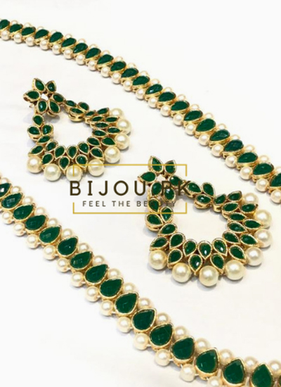 Beaut Emerald Mala with Earrings