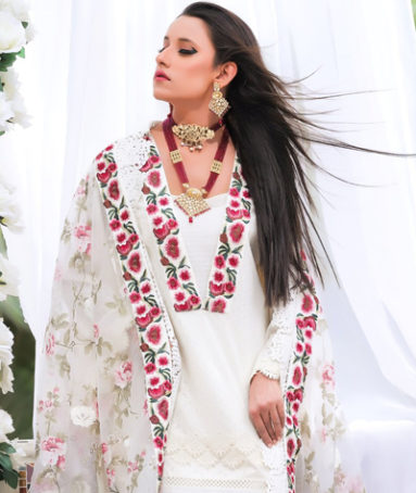 Printed Organza Dupatta with Cut Work All Over