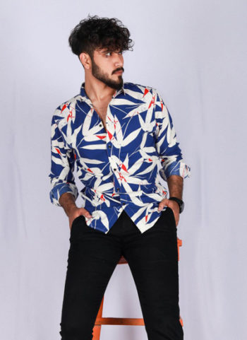 Blue Abstract Print Casual Shirt