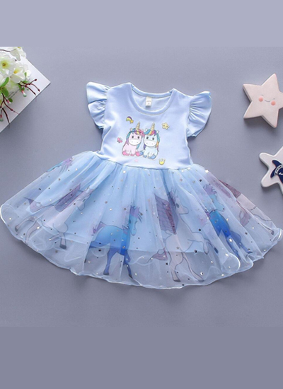 Flare Sleeve Kids Tutu Frock Sequins