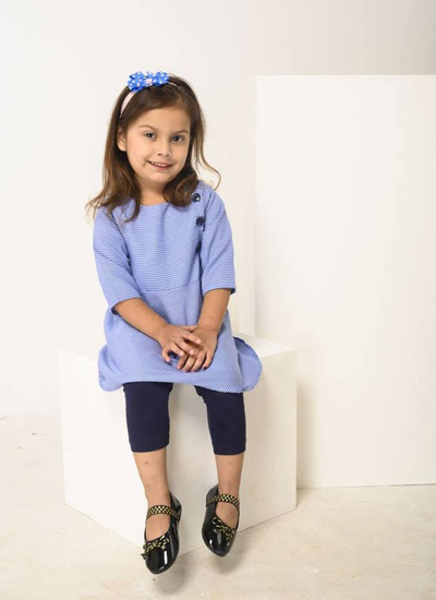 Girls Winter Poly Cotton Blue Frock