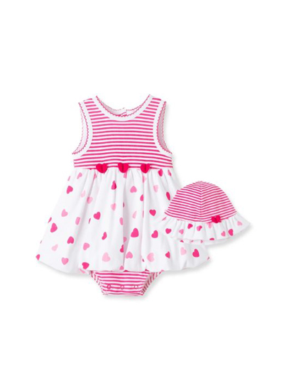 Little Me 2 pc Bodysuit Dress & Cap Set – Stripes and Hearts