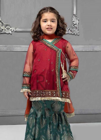 Maria 215-Kids Embroidered 3pc net dress with net dupatta.