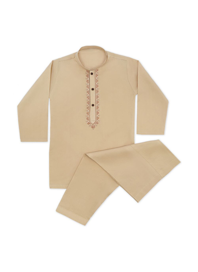 Oolaa Boys Embroidered Kurta Shalwar Beige