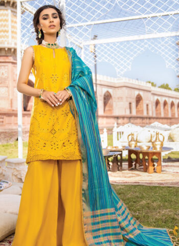 Mustard Yellow 3 Piece Embroidered Lawn Dress