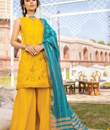 Mustard Yellow 3 Piece Embroidered Lawn Dress