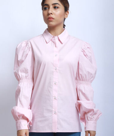 Poplin puff sleeve shirt (Light pink)