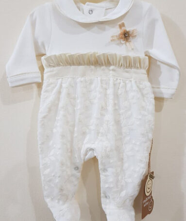 Winter Velour "3 D Flower" Romper (White)