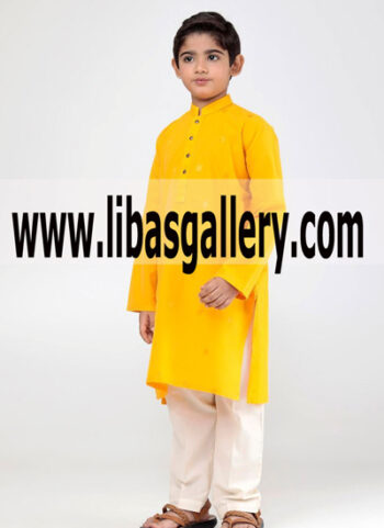 Yellow Kurta For Young Boys Kids With White Shalwar