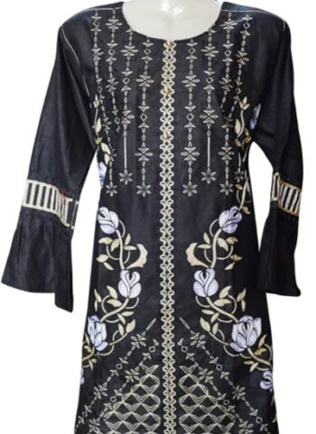 Black Color Ladies Kurta - 1Pcs Floral Design Embroidered Ladies Shirt