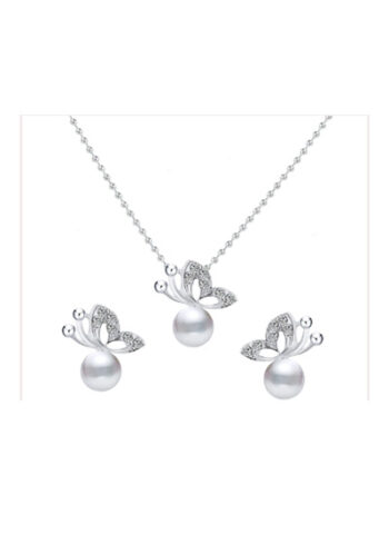 Shiny Butterfly Pearl Necklace Ear Ring Set