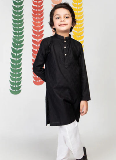 Black Kurta Gold Botton