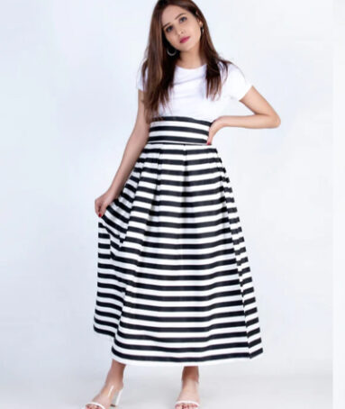 Pleated Skirt - Black & White Striped