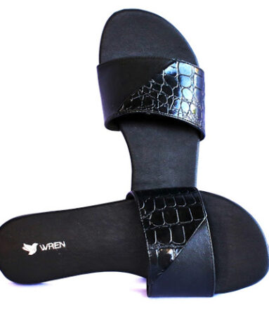 Black Textured Slides For Women