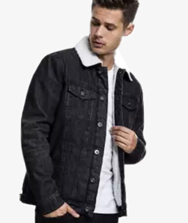 Charcoal Mens Fur Denim Jacket