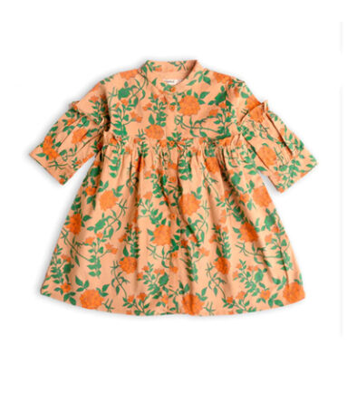Comfy Long Sleeves Ruffled Leafy Frock