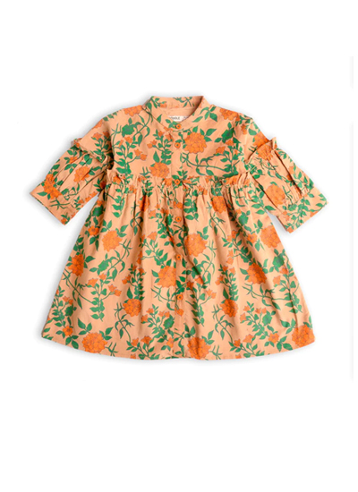 Comfy Long Sleeves Ruffled Leafy Frock