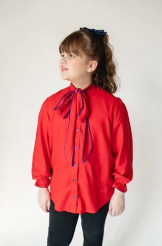 Red Scarlet Bow Tie Blouse For Girls