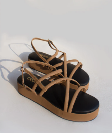 Brown Strappy Sandal Wedges Foot
