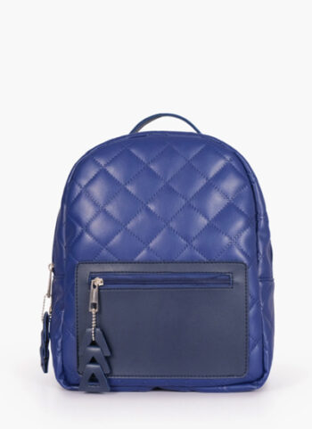 Blue Quilted Mini Backpack For Girls