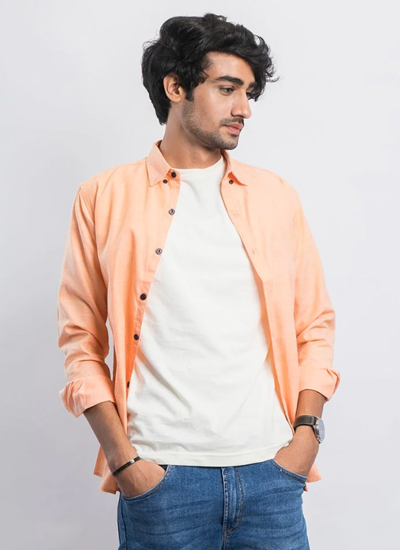 Casual Solid Shirt Orange For Men