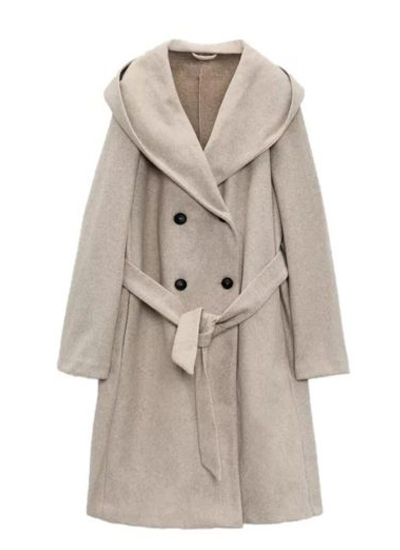 Beige Hoodie Coat For Women
