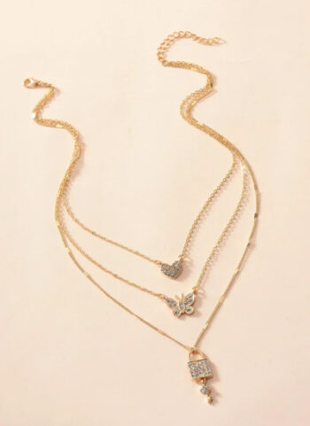 Layered Heart Rhinestone Necklace