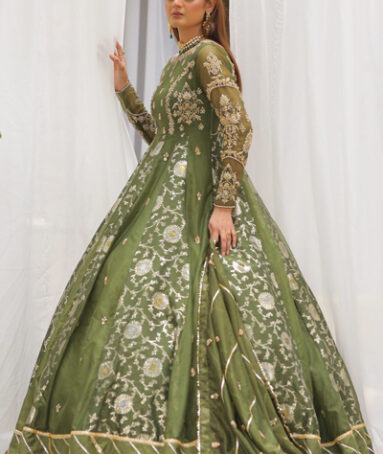 Embellished Olive Green Pishwas Dress