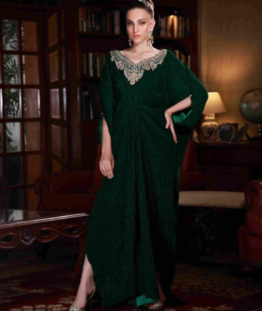 Green Crushed Velvet Kaftan Dress