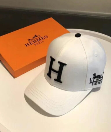 Hermes Logo Printed White Cap For Men