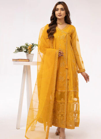 3-PC Yellow Stitched Embroidered Suit