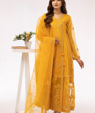 3-PC Yellow Stitched Embroidered Suit
