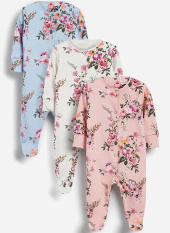3 Pack Floral Baby Sleepsuits For Girls