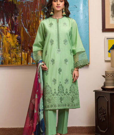 3 Piece Dyed Embroidered Schiffli Lawn Suit