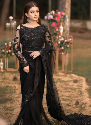 Black Magic Embroidery Sari For Women