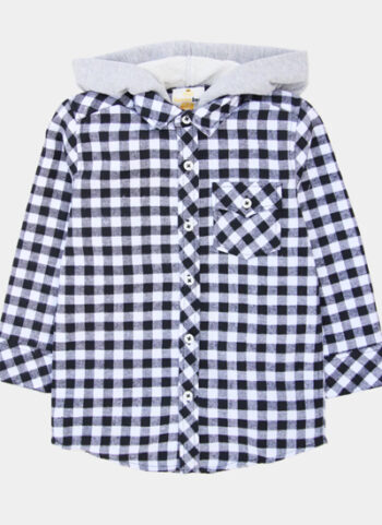 Blue Check Hooded Shirt For Boys