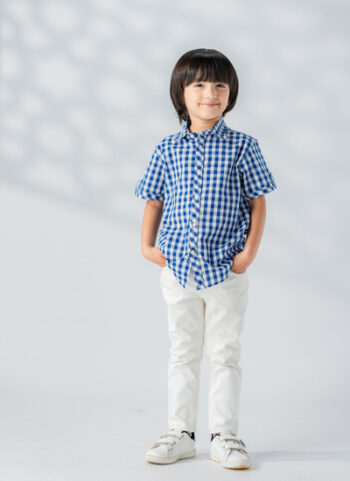 Boys Checkered Blue Half Sleeve Shirt