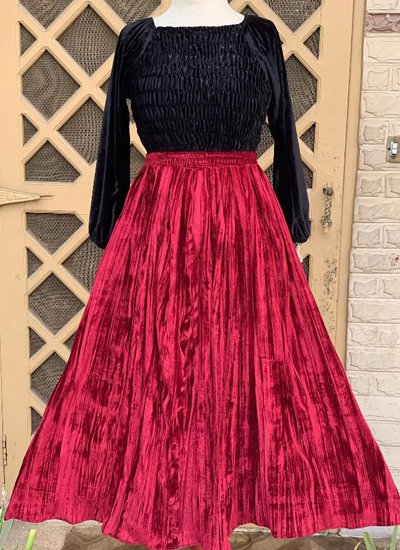 Crush Velvet Skirt And Shirt For Women