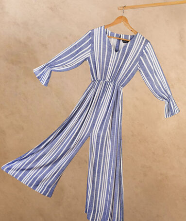Daisy Blue Printed Summer Linen Jumpsuit
