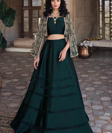 Organza Green Korean Raw Silk Lehenga