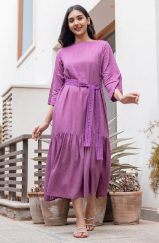 Purple Summer Irish Linen Midi Dress