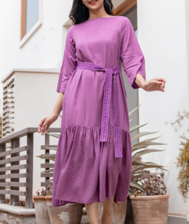 Purple Summer Irish Linen Midi Dress