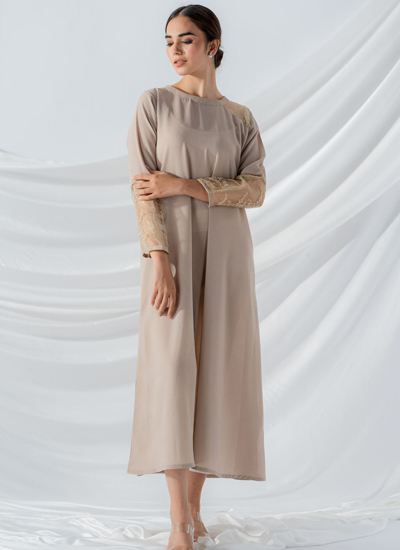 Women Beige Textured Chiffon Dress